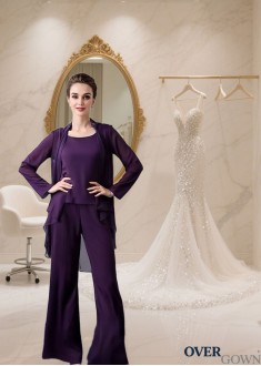 Three Piece Chiffon Jacket Sleeve Pantsuit — Mother of the Bride Outfit