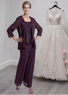 Chiffon Mother of the Bride Pantsuits/ Outfits with Jacket Chiffon Mother of the Bride Pantsuits/ Outfits with Jacket