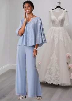Lace Chiffon Mother of the Bride Pantsuit with Jacket Sleeves Online