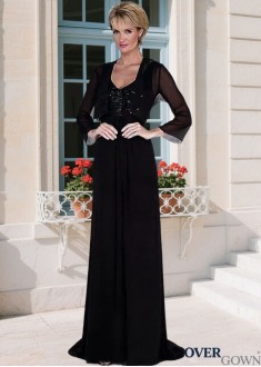 Full Length Black Mother of the Bride Gown V-Neck Coat Sleeves