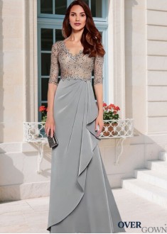 Full Length Lace Satin Mother of the Bride Gown