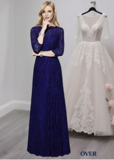 Elegant Lace Jewel Neck Full-Length Sheath Mother of the Bride Dress with Sleeves