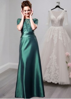 A-Line Mother of the Bride Dress with Bateau Neckline and Short Sleeves