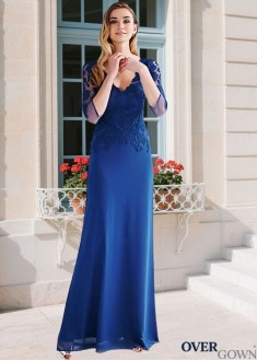 Full Length A-line Silk Like Chiffon Mother Dress