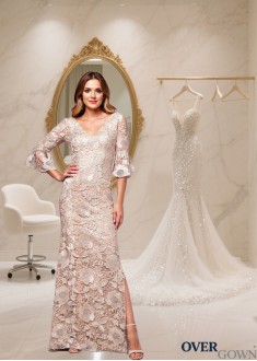 Elegant V-Neck Lace Full-Length Mother of the Bride Dress with Poet Sleeves Elegant V-Neck Lace Full-Length Mother of the Bride Dress with Poet Sleeves