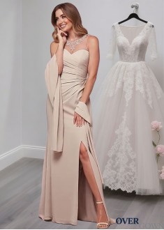 Sleeveless Scoop Neck Tulle Chiffon Wedding Party Dress – Full Length Sheath Gown