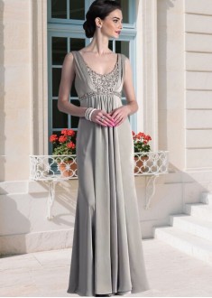 Elegant Satin Chiffon Mother of the Bride Dress – Scoop Neck Full Length A-Line Gown