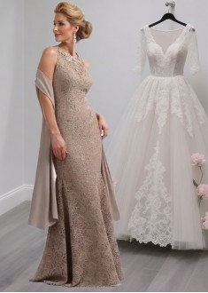 Floor Length Lace Mother of the Bride Dress – Jewel Neck Sheath Evening Gown Floor Length Lace Mother of the Bride Dress – Jewel Neck Sheath Evening Gown