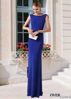 Bateau Neckline Blue Chiffon Sheath Full Length Mother Dress