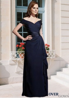 Off-Shoulder Cap Sleeve Chiffon Sheath Full Length Mother Dress