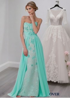 Cheap Strapless Lace Chiffon Full-Length Wedding Party Dresses 