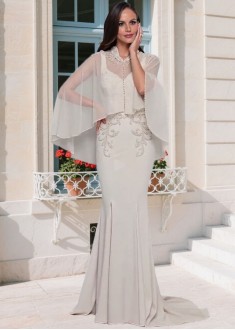 Elegant V-Neck Acetate Satin Mother of the Bride Dress – Full Length Sheath Gown