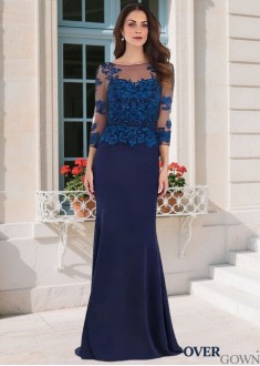 Illusion Sleeve Sheath Gown for Mother of the Bride