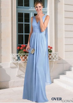Full Length Sheath Mother of the Bride Dress Chiffon V-Neck