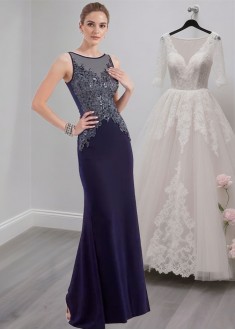 Elegant  Bateau Neck Tulle & Satin Full-Length Mother of the Bride Dress