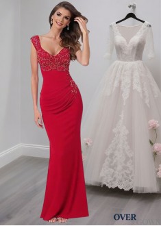 Red Sheath Evening Dresses - V Neck Dress For Mother of the Bride