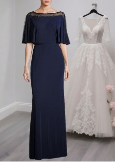 Elegant Full-Length Bateau Neck Tulle & Spandex Mother of the Bride Dress