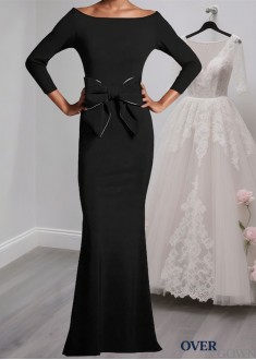 Elegant Black Evening Gown Stretch Satin Bateau Neck Mother of the Bride Dress Elegant Black Evening Gown Stretch Satin Bateau Neck Mother of the Bride Dress