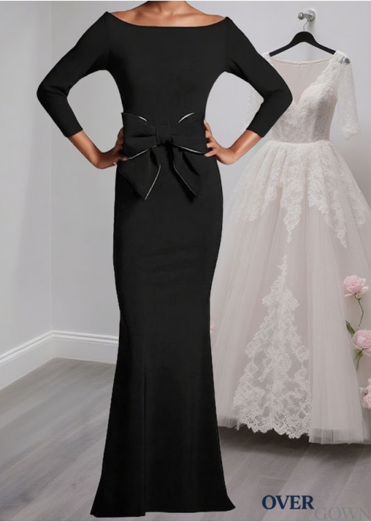 Elegant Black Evening Gown Stretch Satin Bateau Neck Mother of the Bride Dress Elegant Black Evening Gown Stretch Satin Bateau Neck Mother of the Bride Dress