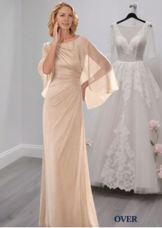 Scoop Neck Silk-Like Chiffon Mother of the Bride Dresses with Sleeves