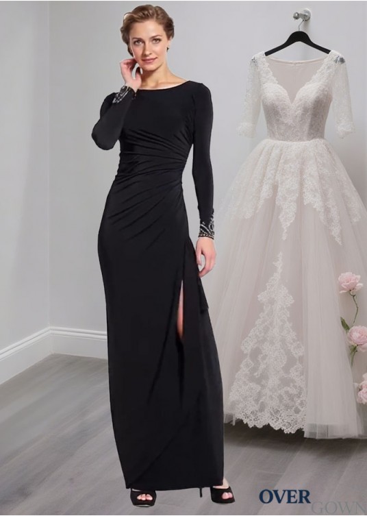 Black Chiffon Mother of the Bride Dress – Evening Gowns with Long Sleeves Black Chiffon Mother of the Bride Dress – Evening Gowns with Long Sleeves