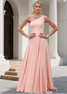 One Shoulder Pink Chiffon Bridesmaid Dress – A Line Prom Gown