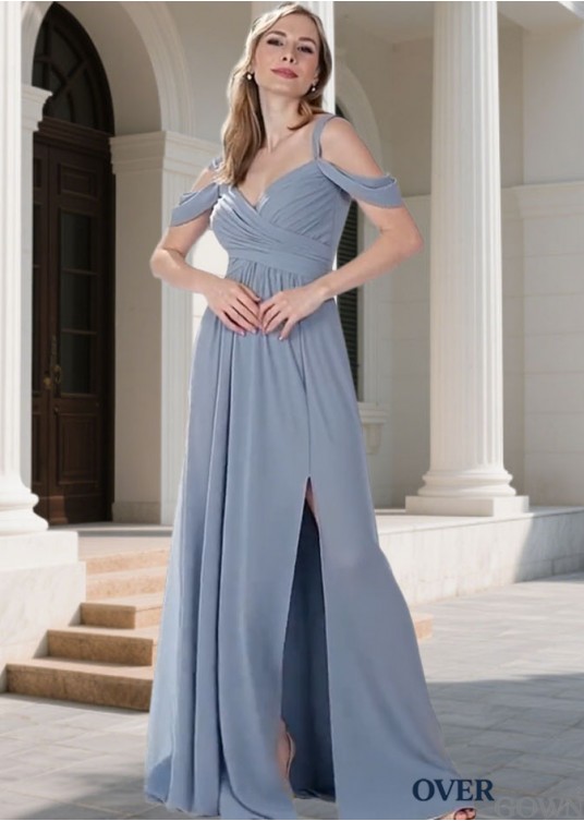 Elegant V-Neck Chiffon A-Line Bridesmaid Dress with Slit for Wedding Party Elegant V-Neck Chiffon A-Line Bridesmaid Dress with Slit for Wedding Party