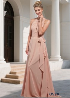 Halter Chiffon Full-Length Bridesmaid Dress  for Wedding
