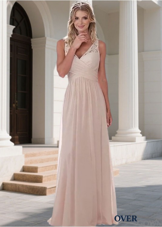 Chiffon V-Neck Full Length A-Line Bridesmaid Dress with Ruched Chiffon V-Neck Full Length A-Line Bridesmaid Dress with Ruched