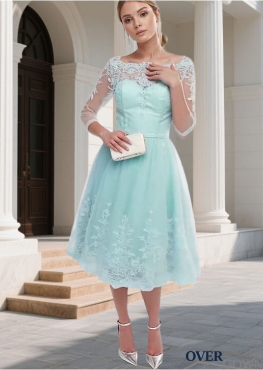Tulle Bateau Neck Lace Bridesmaid Dress – Tea Length Party Gown Tulle Bateau Neck Lace Bridesmaid Dress – Tea Length Party Gown
