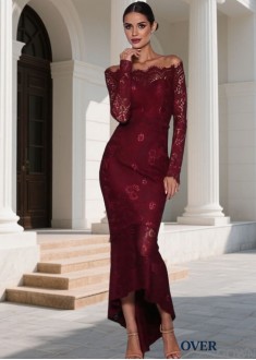 Lace Off-the-Shoulder Hi-Lo Bridesmaid Dresses Sheath/Column