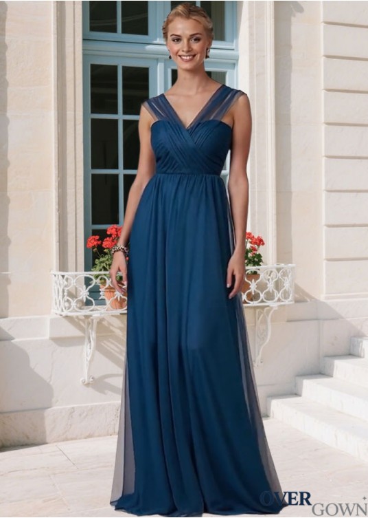 Elegant V-Neck Tulle A-Line Bridesmaid Dress Sleeveless Full Length Gown Elegant V-Neck Tulle A-Line Bridesmaid Dress Sleeveless Full Length Gown