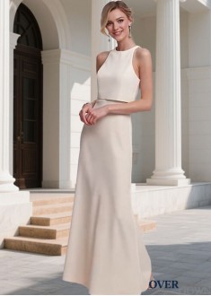 Elegant Jewel Neck Chiffon Bridesmaid Dress – Simple A-Line Floor-Length Gown