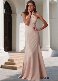 Chiffon Halter Mermaid Bridesmaid Dress – Full Length Trumpet Gown
