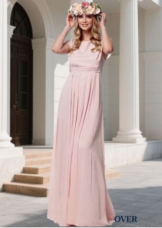 Elegant Pink Chiffon Bridesmaid Dress with Scoop Neck – A-Line Floor Length Gown
