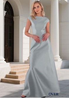 Elegant Satin Full Length Bridesmaid Dress with Bateau Neckline