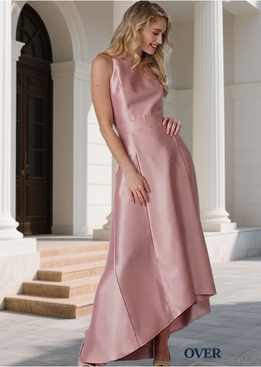 Elegant Taffeta Jewel Neck High Low Bridesmaid Dress Asymmetric A-Line Wedding Party Gown Elegant Taffeta Jewel Neck High Low Bridesmaid Dress Asymmetric A-Line Wedding Party Gown