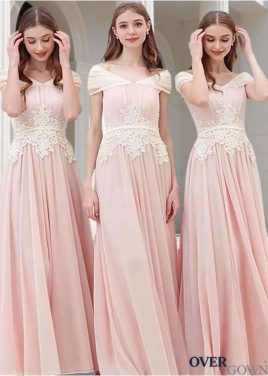 Pink V-Neck Chiffon Bridesmaid Dress – Elegant Full Length A-Line Wedding Party Gown Pink V-Neck Chiffon Bridesmaid Dress – Elegant Full Length A-Line Wedding Party Gown