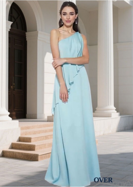 Blue One Shoulder Chiffon Bridesmaid Dress – Sheath Elegant Gown Blue One Shoulder Chiffon Bridesmaid Dress – Sheath Elegant Gown