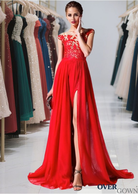 Elegant Red Off-the-Shoulder Chiffon A-Line Evening Dress with Pleated Skirt Elegant Red Off-the-Shoulder Chiffon A-Line Evening Dress with Pleated Skirt