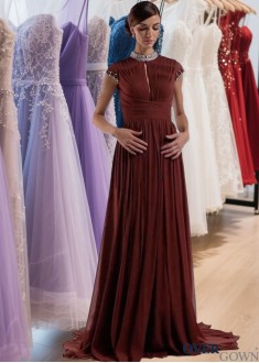 Chiffon High Collar Evening Dresses – A Line Formal Gowns With Beading
