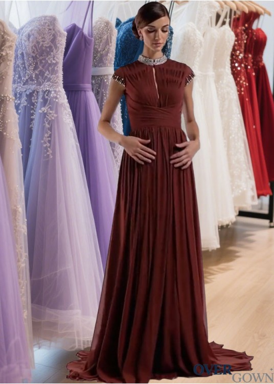 Chiffon High Collar Evening Dresses – A Line Formal Gowns With Beading Chiffon High Collar Evening Dresses – A Line Formal Gowns With Beading