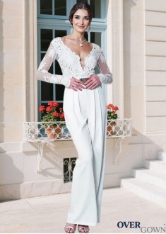 Elegant White Chiffon Evening Suits – V Neck Floor-Length Formal Gowns