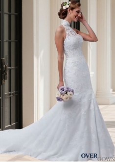 High Neck Lace Wedding Dresses – Sleeveless Tulle Bridal Gown