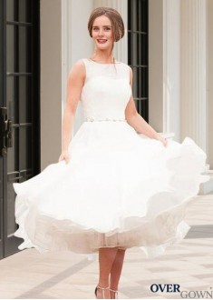 Sleeveless Organza Satin Short Bridal Gown