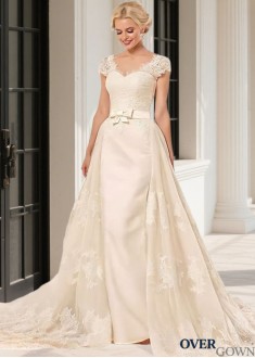 Tulle and Satin Wedding Gown - V-Neck Design Tulle and Satin Wedding Gown - V-Neck Design