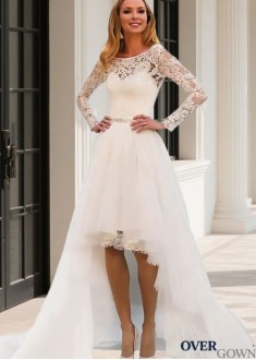 Bateau Neckline 2-in-1 Tulle Lace Full Length Wedding Dress