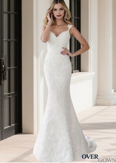 Lace Trumpet Bridal Gown Sweep Train Tulle Satin