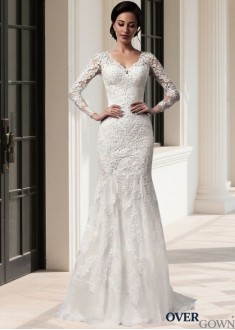 Long Sleeve Lace Trumpet Bridal Gown Chapel Train