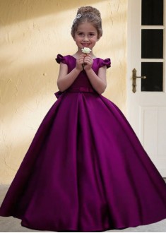 Purple Satin Flower Girl Dress – Floor-Length Ball Gown